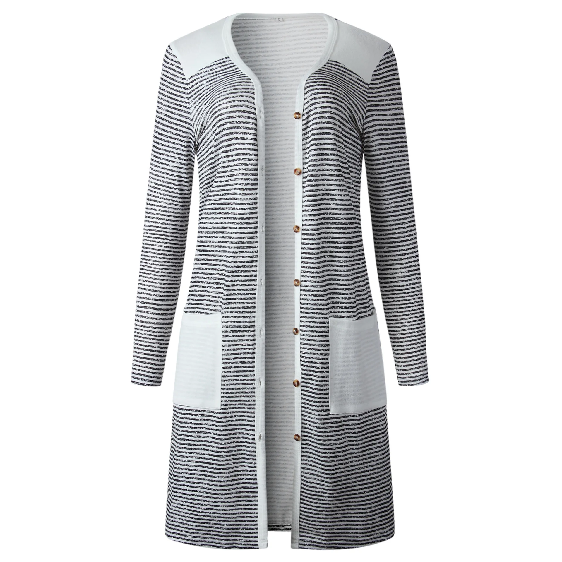 New Women Knitted Buton Cardigans Jackets Casual Striped Cardigan Coat Long Sleeve Pocket Sweater Outerwear Female |