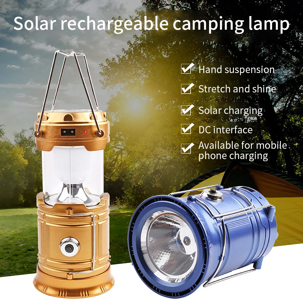 

Portable Solar Power Rechargeable Lamp Camping Flashlight Retractable Emergency Lighting Camping Lantern Collapsible Lamp