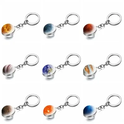 

The Milky Way galaxy nine planetsKeychain Fashion Double Side Cabochon Glass Ball Keychain Zodiac Signs Jewelry For Men For Wome