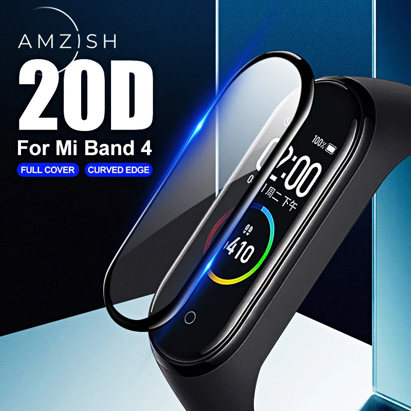 

amzish Защитное стекло 20D с закругленными краями для Xiaomi mi Band 4, полноэкранное стекло для mi Band 4, устойчивые к царапинам, умные аксессуары