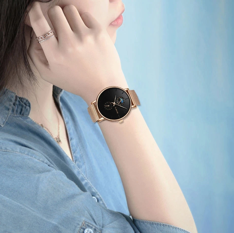

LIGE zegarki damskie Top marka luksusowy wodoodporny zegarek moda damska ze stali nierdzewnej ultra-cienki Casual zegarek na rk