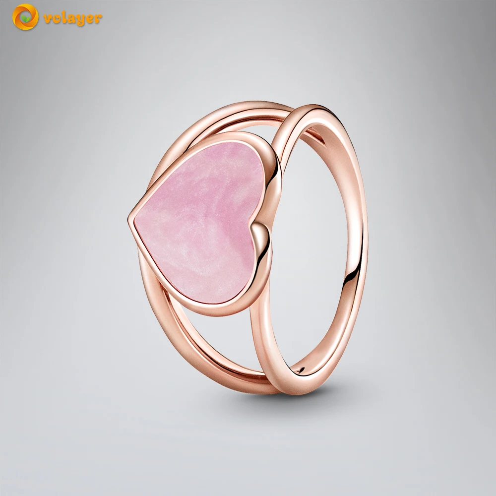 

Volayer 925 Sterling Silver Rings Pink Swirl Heart Statement Ring Original 925 Women Rings Ngagement Rings Women Jewelry Gift