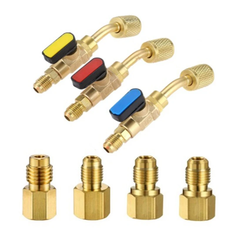

7Pcs Air Conditioning Refrigerant Angled Compact Ball Valve 1/4'Inch,Fits for HVAC Charging Hoses AC Refrigerant Tools