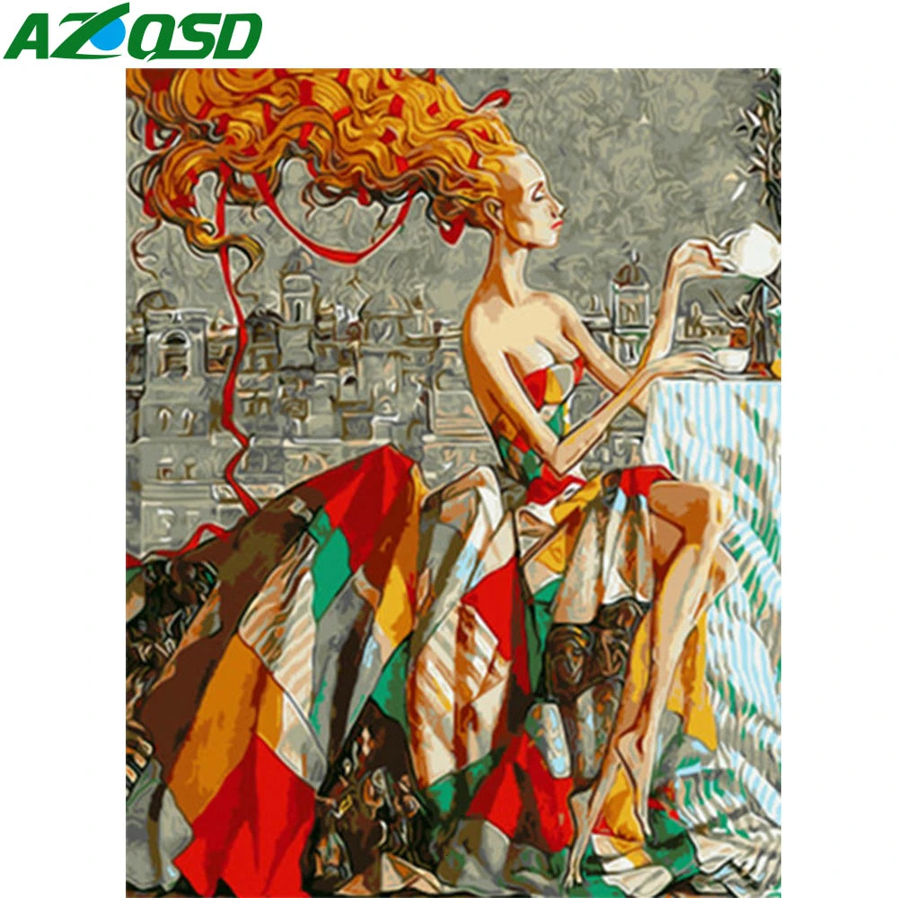 AZQSD DIY Раскраска по номерам девушка Акриловые Краски ручной ed подарок картина