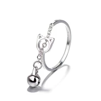 trend adjuestable size luxury minimalist cute cat ear bell silver plated rings women jewelry 2021 charm gift