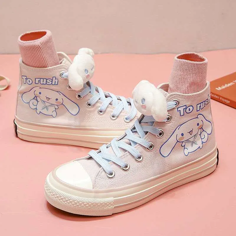

Spring Women Cute Print Dog Canvas High Top Shoes Student Pink Shoes Girls Thick Heel Sneakers Casual Running Platform Shoes