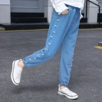 2021 spring girls jeans new solid pants for girls fashion autumn casual elastic waist childrens clothing 4 16 years old