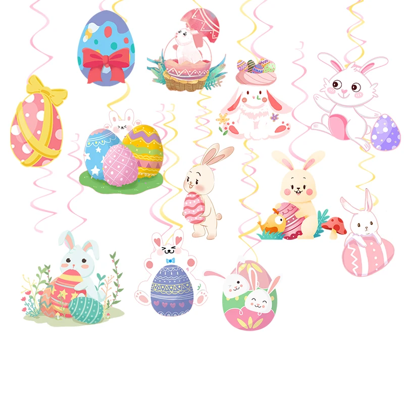 

Happy Easter Party Decoration DIY Spiral Ornaments Cute Easter Eggs Bunny Rabbit Swirl Ceiling Hanging Garland spring Home Decor