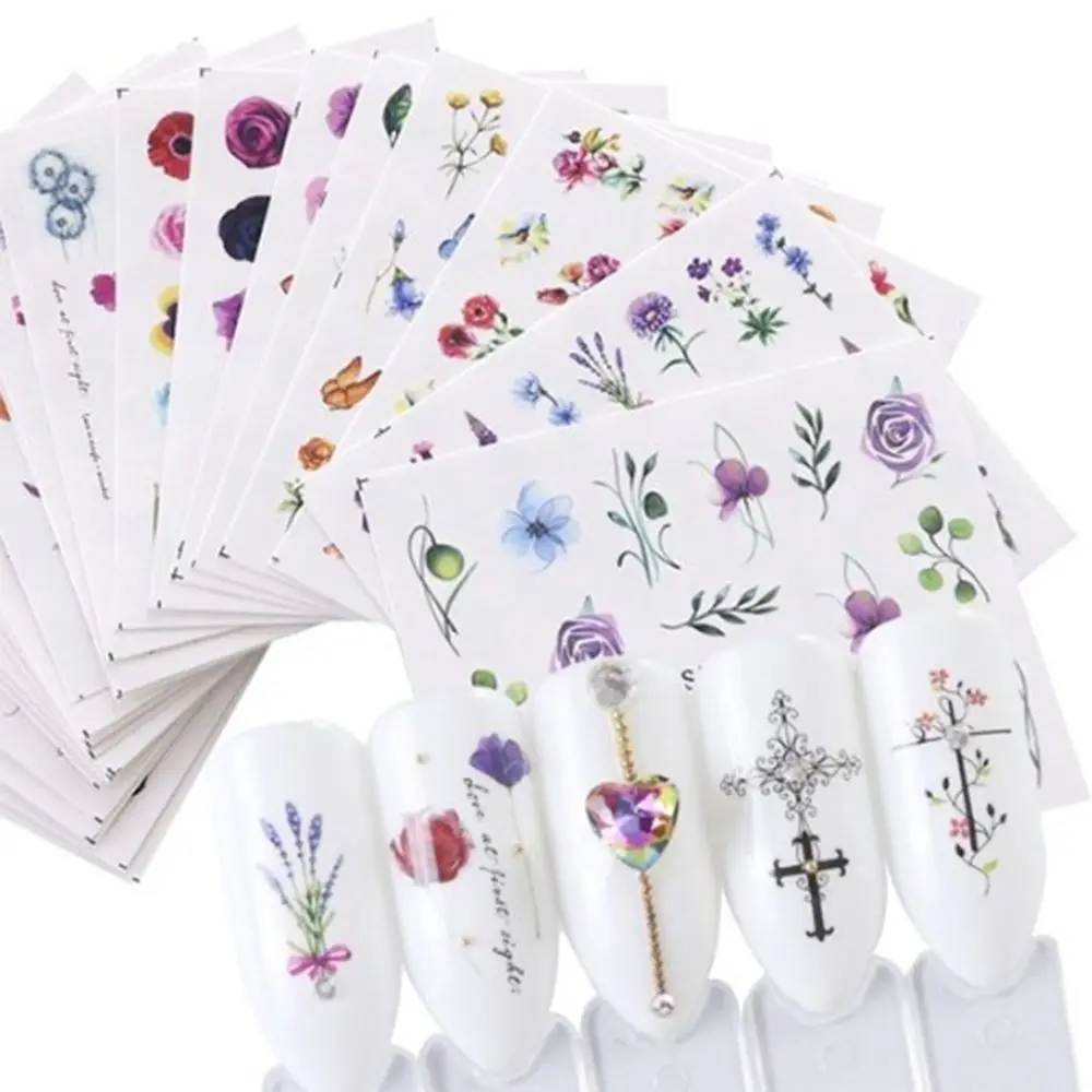 24 шт./компл. Цветочные наклейка на ногти водная Наклейка украшения для ногтей