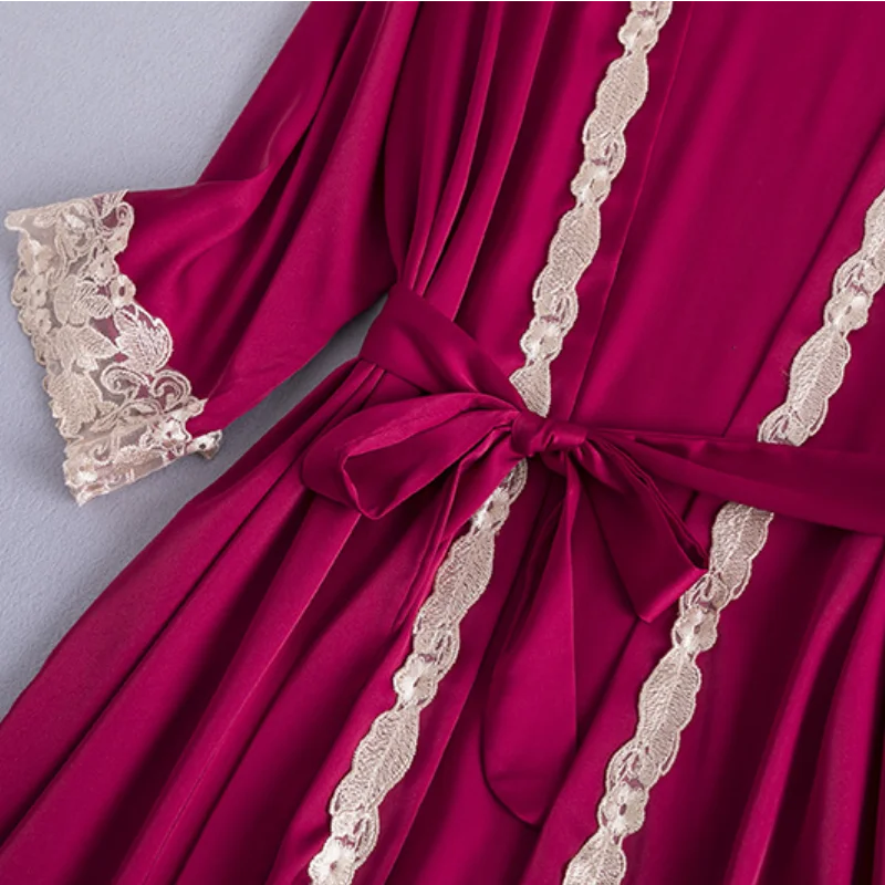 

Sleep TopSummer Lace Nightdress With Chest Pad Plus Size Lingere Silk Robes For Women Bath Robe Solid Sleepwear Set Room Wear