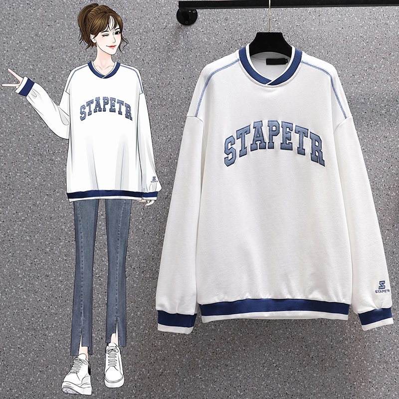 

Женский свитшот с длинным рукавом, белый Хлопковый пуловер оверсайз с буквенным принтом в Корейском стиле, уличная одежда на осень