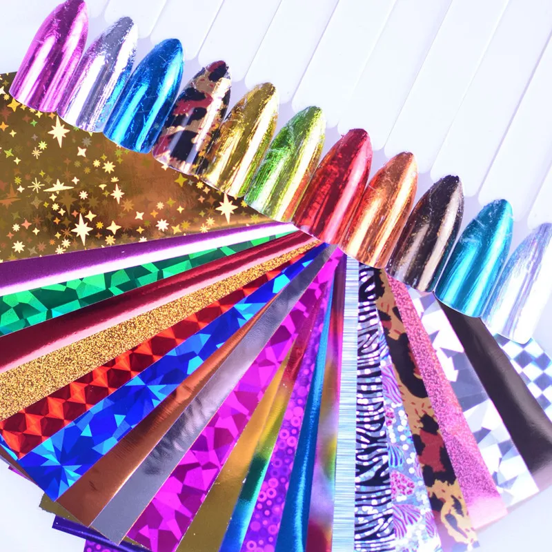 

Наклейки для дизайна ногтей горячая Распродажа s, фольга, лазерные блестящие смешанные красивые переводные наклейки, самодельные Украшения...