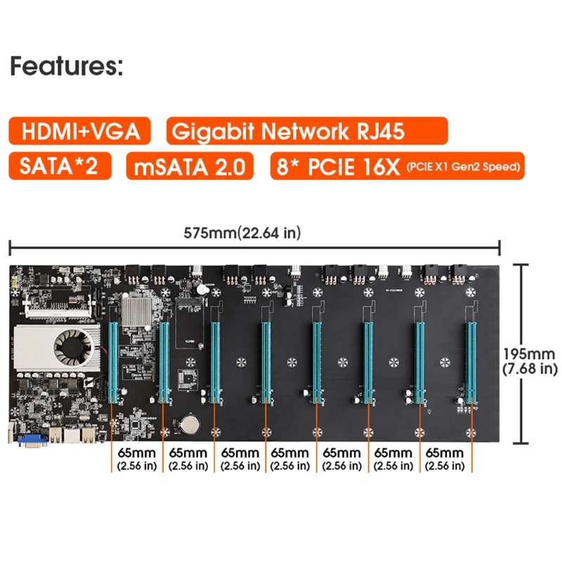 

50LA New BTC-S37 Mining Machine Motherboard 8 PCIE 16X Graph Card SODIMM DDR3 SATA3.0 Support VGA + HDMI-Compatible