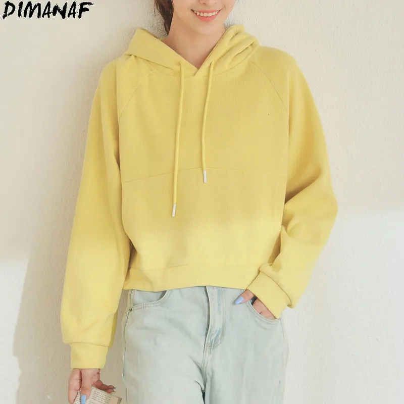 

DIMANAF Women Hoodies Cotton Sweatshirt Solid Short Design Pullover Autumn Casual Style Autumn Fashion 2020 Hoodies Oversize