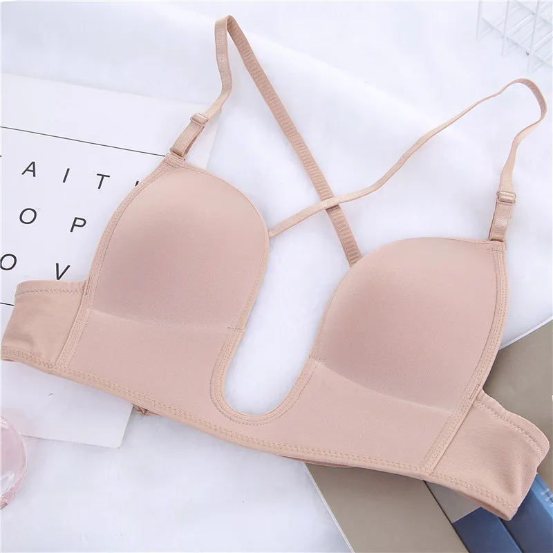 

U-shaped Push up Bra Low-cut Backless Bra Sexy Lingerie Female Dress Wireless Gathered Bralette Beautiful for Party Dress Bikini