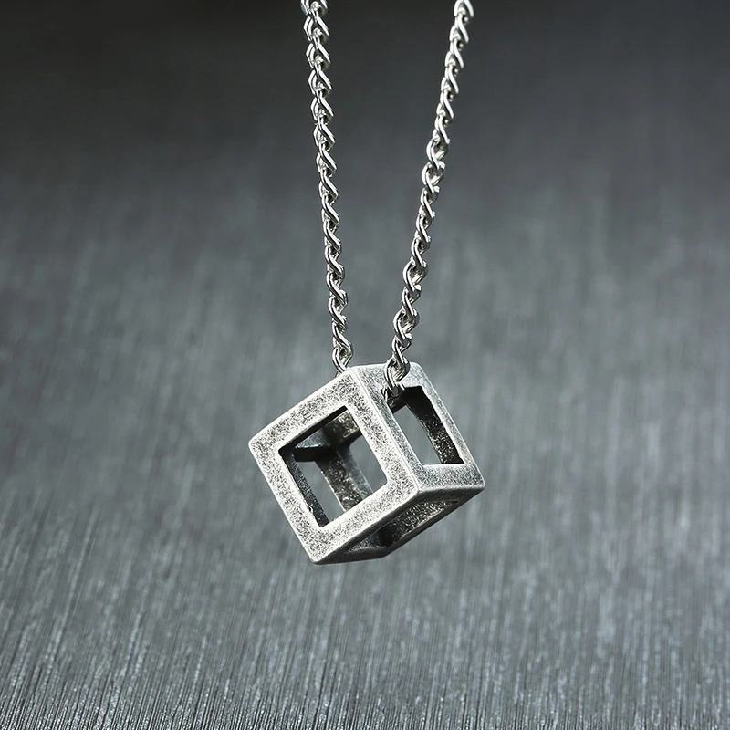 Модный ожерелье куб для мужчин из нержавеющей стали Простой полый кулон мужские