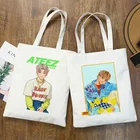 Корейская сумка-шоппер Ulzzang, ATEEZ Kpop, в Корейском стиле, хипстерская сумка для покупок с мультипликационным принтом, Холщовая Сумка-тоут, ручная сумка