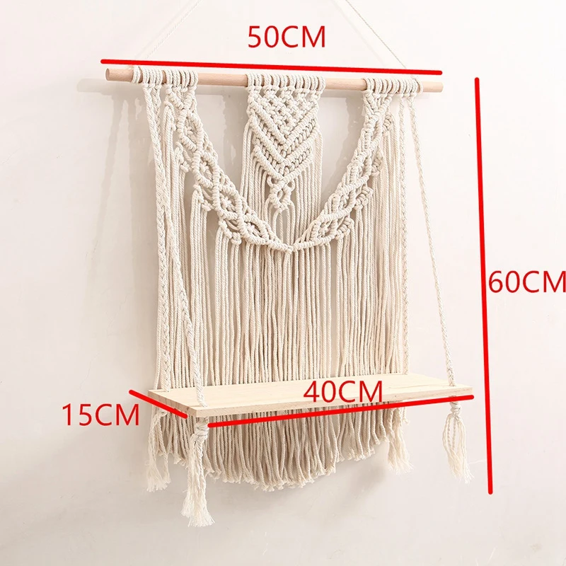 

Tapestry Shelf Bohemian Style Woven Wooden Shelf Tapestry, Macrame Wall Hanging Boho Hanger Cotton Handmade