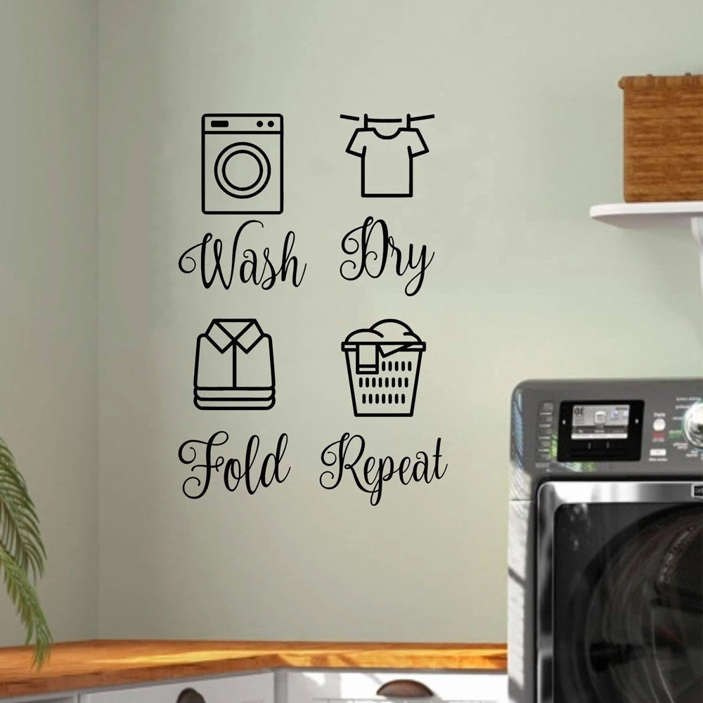 

Wash Dry Fold Repeat Vinyl Decals Laundry Room Tall Set Vinyl Wall Sticker Art Mural