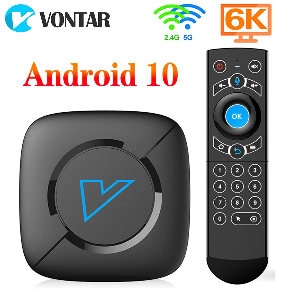 

VONTAR V6 Smart TV Box Android 10 4G 64 Гб Поддержка 1080p 4K 3D Dual wifi BT5.0 Google Voice Player Store Youtube Set Top Box