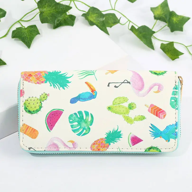 KANDRA Botanic Print кошелек для женщин веганский тропический летний клатч Фламинго ладонь кошельки органайзер для путешествий Подарок на молнии Держатель для карт