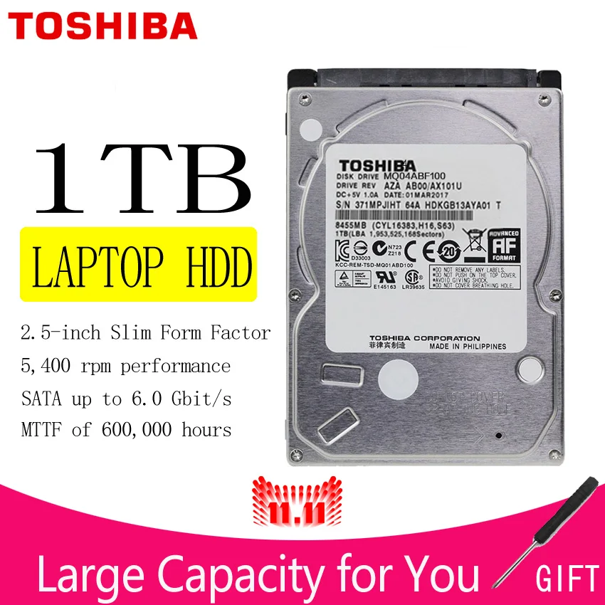 

TOSHIBA 1TB Laptop Notebook Hard Drive Disk HDD HD 1000GB 1000G 2.5" 7mm Height Thickness SATA 3 128M 6.0Gb/s 5400 RPM