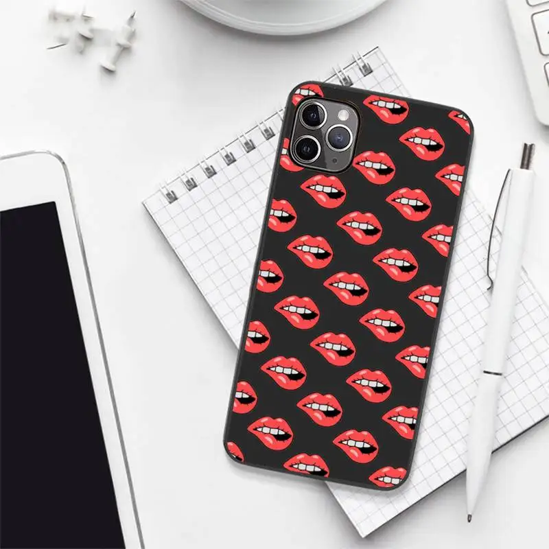 

Sexy Girl red Lips Kiss Phone Case Candy Color for iPhone 6 7 8 11 12 s mini pro X XS XR MAX Plus