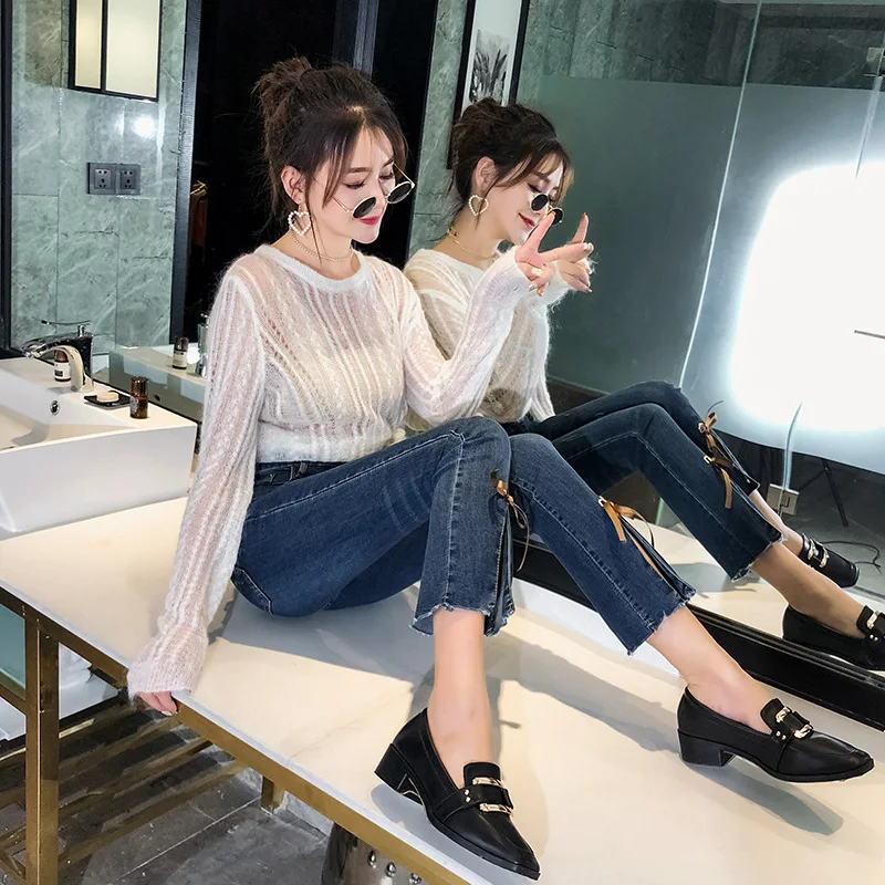 2019Mom Black High Waist Flare Jeans Boyfriend Bell Bottom Denim Skinny Woman's Female Wide Leg Vintage Plus Size XL | Женская