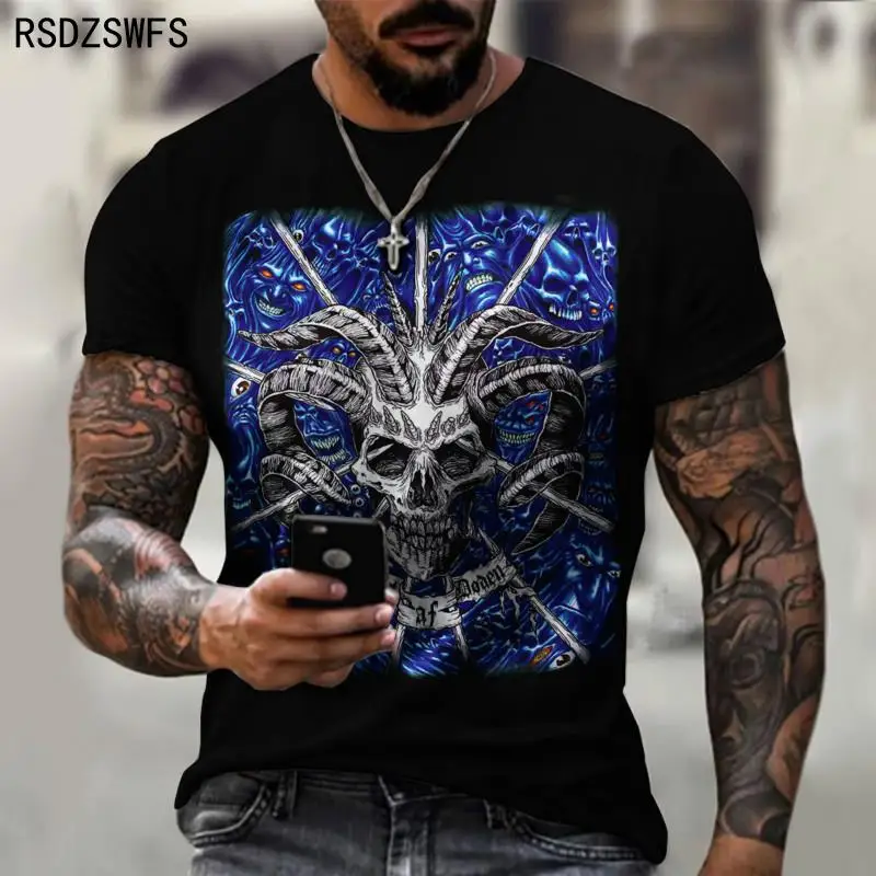 Футболка с изображением демонического лица футболка круглым воротником для