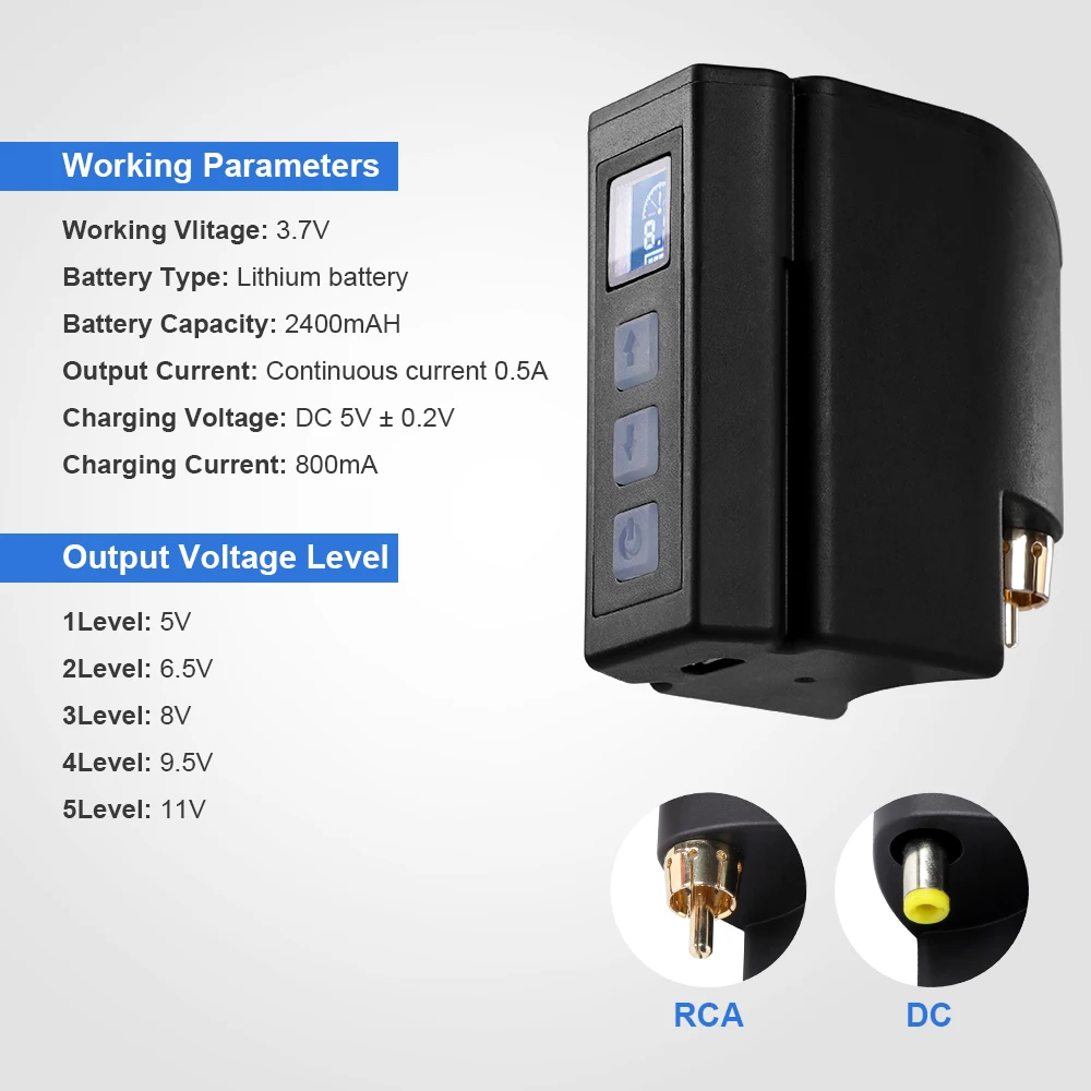 2021 Новый RCA/DC источник питания для татуировки высокой емкости 2400 мАч беспроводной