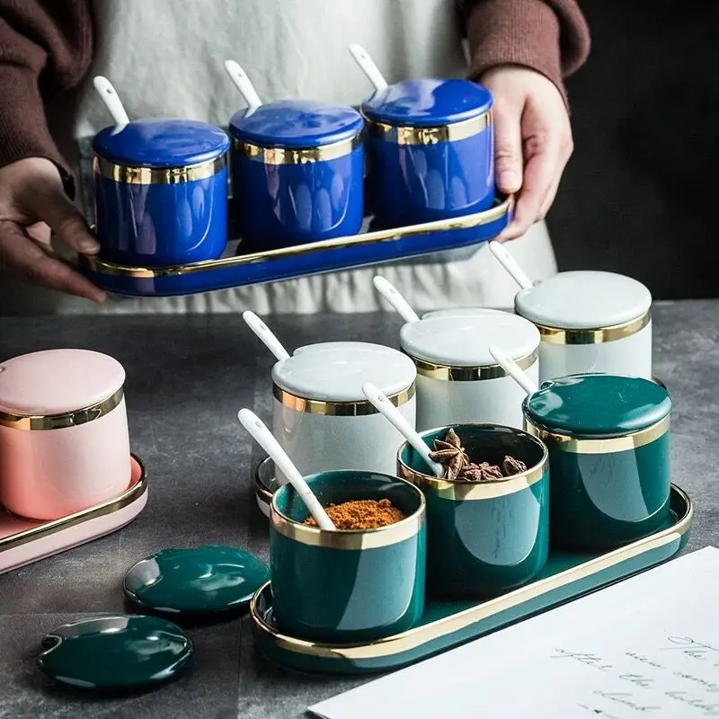 

Phnom Penh ceramic seasoning jar nordic combination set salt flavor mixer light luxury kitchen ja
