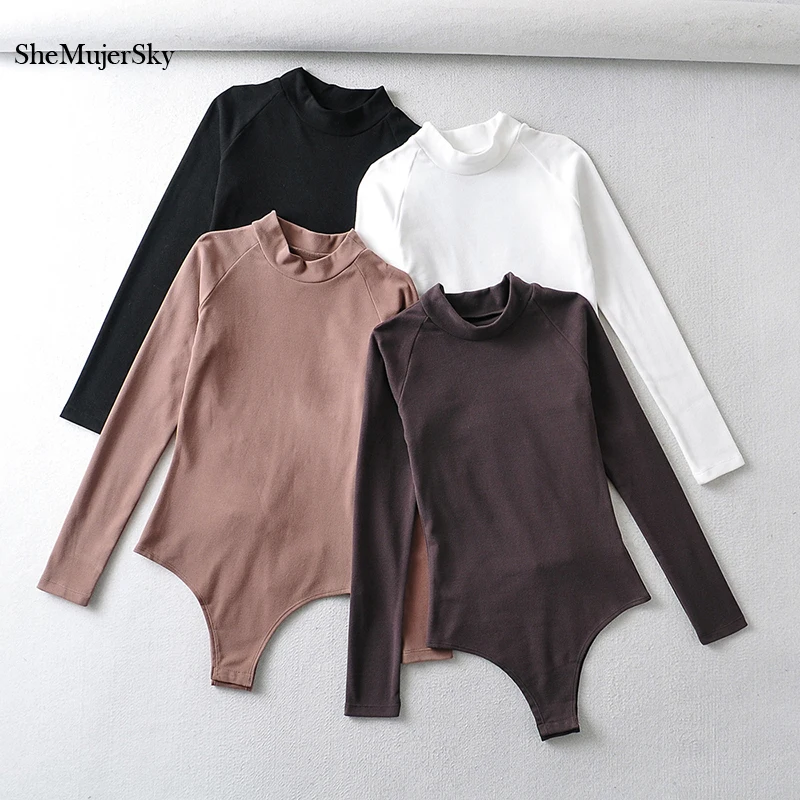 

SheMujerSky Women Long Sleeve Solid Color Bodysuit 2022 Spring Autumn Elastic Slim Jumpsuits