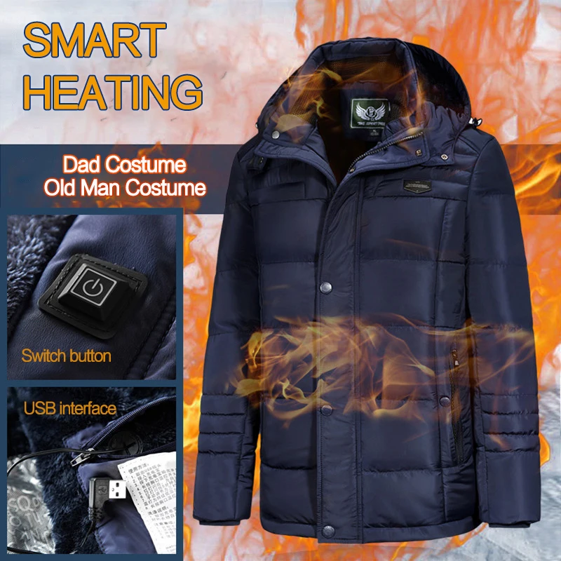 

USB Electric Heated Winter Warm Flexible Thermal Jacket Dad Old Men Costume Waterproof Coat Outdoor Camping Hiking Down Clothing