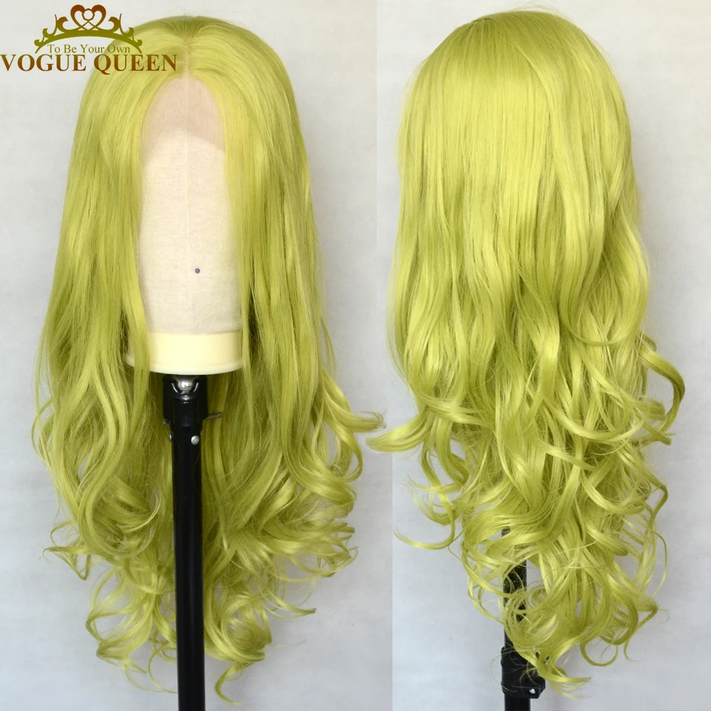 Dianteira do Laço Resistente ao Calor Cosplay para Mulher Vogue Rainha Verde Longo Peruca Sintético Onda Solta Fibra Luz