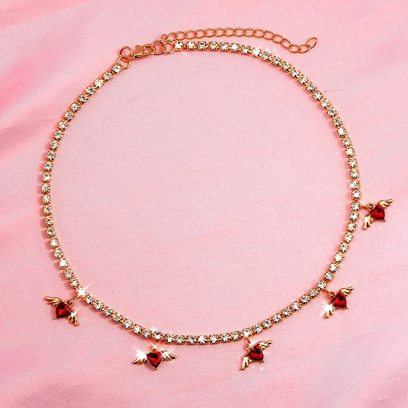 JJFOUCS трендовая Новинка кулон с блестящим кристаллом в форме сердца и крыльев