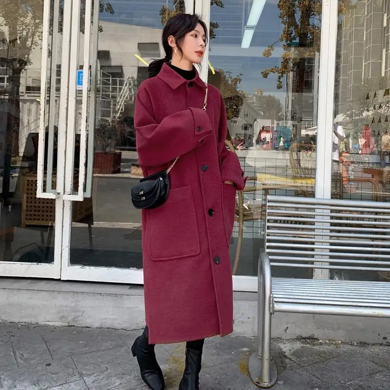 

Woolen coat women's middle long 2020 winter new popular Korean loose and thickened student's woolen coat women's fashion