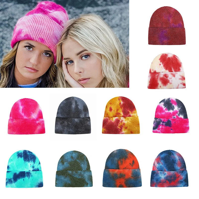 

Cross Border European And American Popular Tie Dyed Turned Melon Skin Hat Knitted Hat (without Standard)