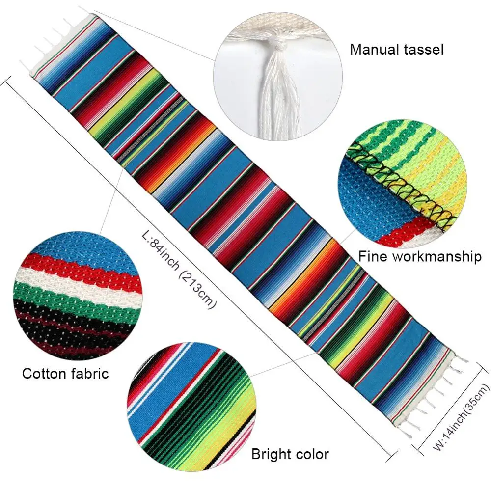 table runner OurWarm Мексиканская фиеста тематические вечерние украшения хлопок настольная дорожка скатерть путешествия Serape войлок баннер бумажный вентилятор товары для дома - Цвет: table runner