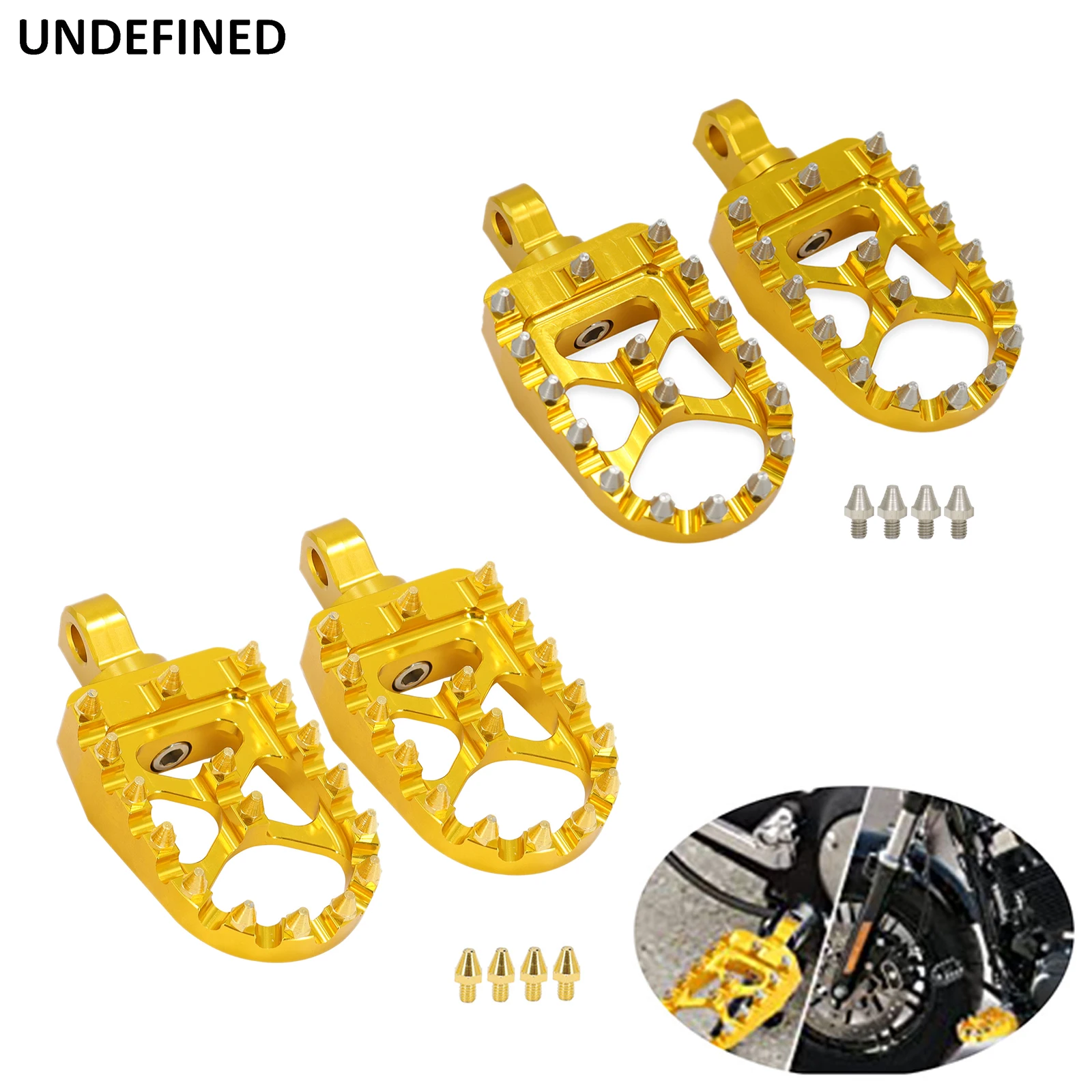 

Gold MX Footpegs Wide Foot Pegs Bobber 360 Roated Footrest For Harley Touring Road King Dyna Softail Fatboy Street Bob Sportster