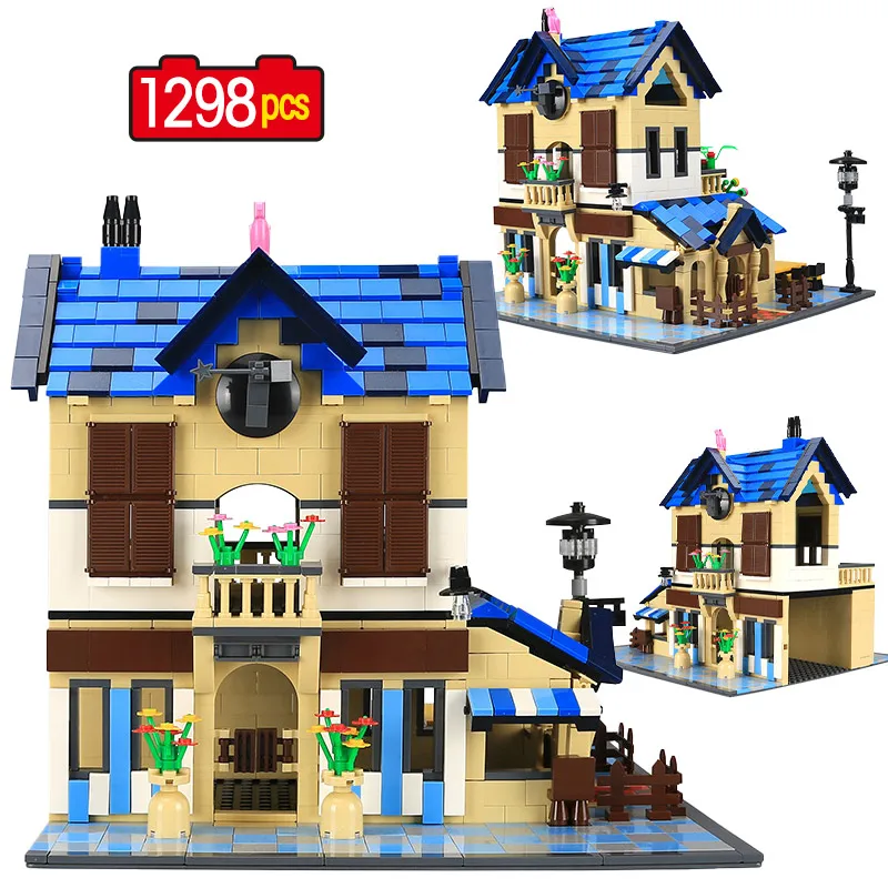 

1298pcs City Street View Country Villa Lodge Building Blocks Friends MOC Flower House Architecture Bricks Toys For Kids Gifts