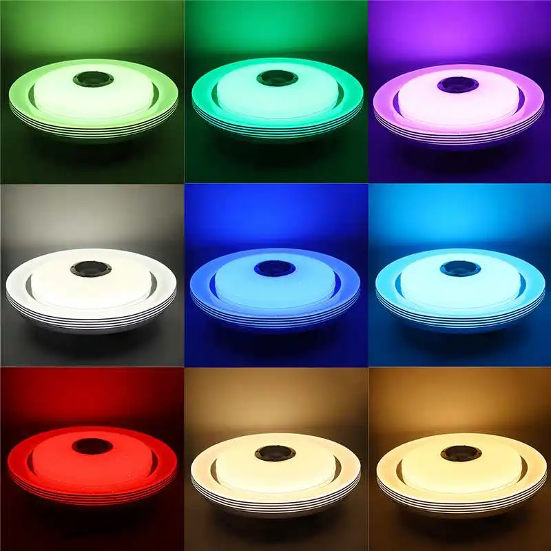 Lámpara de techo Led con música, iluminación redonda para el hogar, Altavoz bluetooth, Control remoto, 200W, RGB