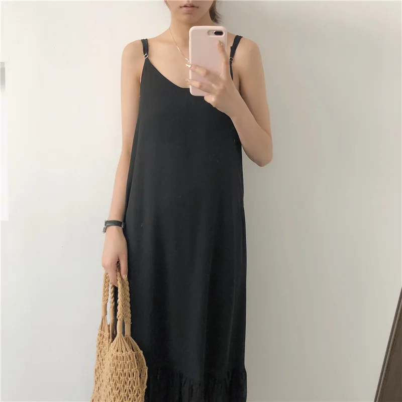 Женское длинное платье с V образным вырезом без рукавов|Женские платья| |