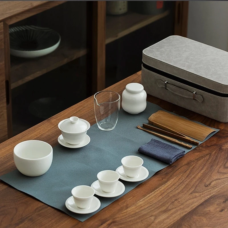 

Чайный сервиз с рисунком, портативный пакет, фарфоровый уличный дорожный чайный сервиз цвета слоновой кости, простой чайный сервиз Кунг-фу, ...