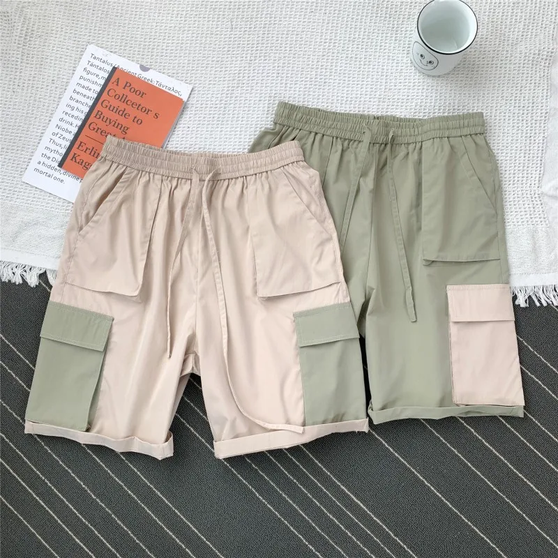 

2021 Summer Men's Sets Shirts and Shorts Fashion Oversize Suit Clothing Patchwork Cargo Pocket Short Sleeve Casual