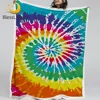 BlessLiving Tie Dye Sherpa Throw Blanket Hippie Fleece Rainbow Bedding Camping Flush Blankets Warm for Sofa Couch Bed Thin Quilt 1