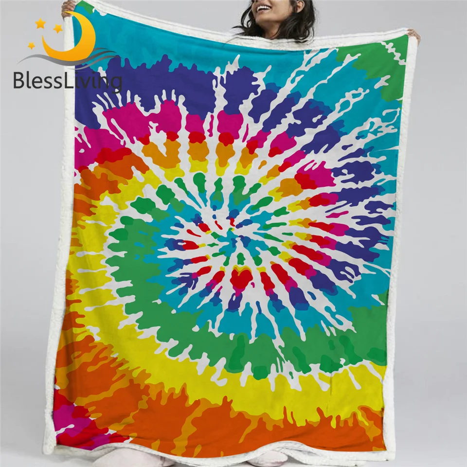 BlessLiving Tie Dye шерпа пледы одеяло хиппи флис Радуга постельные принадлежности