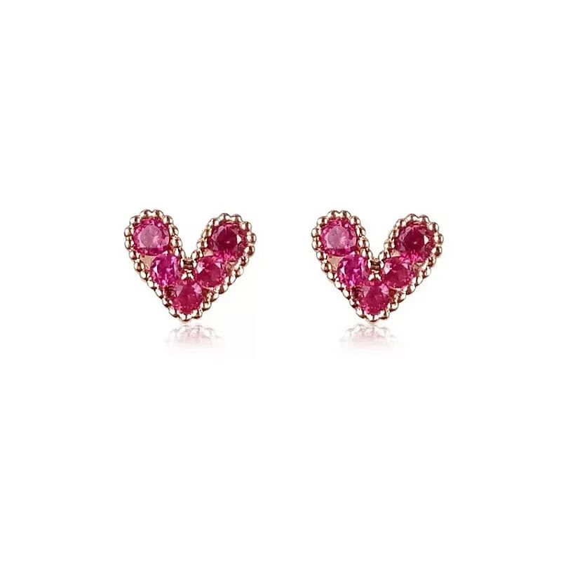 

Pink Rhinestone Mini Heart Earrings for Women Girls Small Cute Zircon Stud Earrings Korean Party Fashion Jewelry Wholesale Gift