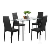 DA130  Hot 5 Piece Dining Table Set 4 Chairs Glass Metal Kitchen Room Furniture Black 120x70x75cm