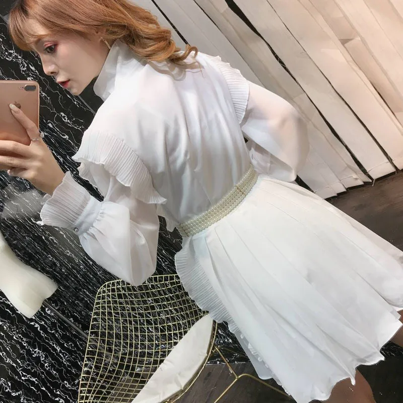 Платье для женщин vestido ropa mujer с жемчужным поясом 2019 осеннее Новое Женское Франция