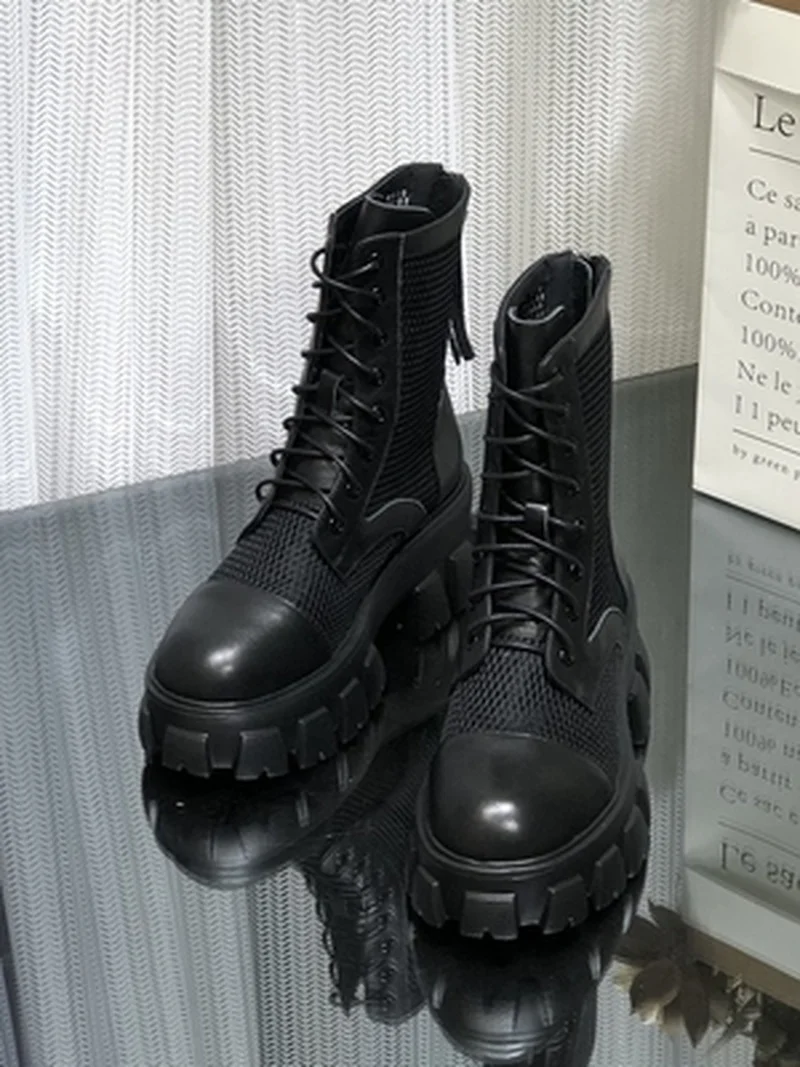 spesifikasi Sepatu Bot Martin Ritsleting Belakang Jala Berongga Bawah Sepele Sepatu Bot Sandal Wanita Tipis Bersirkulasi Tali Jaring Jahitan Kulit Sapi Lapisan Pertama